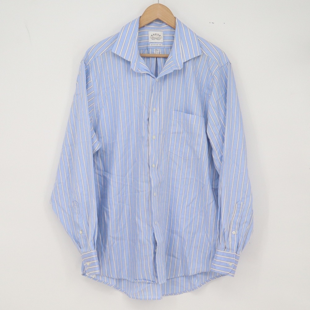 Eagle Button-Down Mens 16.5 34/35 Regular Fit Blue Striped Non-Iron Excellent